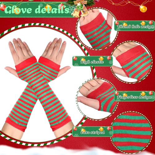 Image of Geyoga Arm Warmers Leg Warmers Striped Thigh High Socks Fingerless Gloves Stockings Christmas Halloween