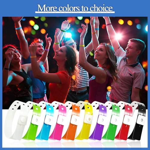 Image of Henoyso 300 Pcs Multicolor Plastic Wristbands for Events Vinyl Waterproof Pool Wristbands Neon Color Plastic Bracelet for Party Events Arm Band Identification for Concerts Carnivals