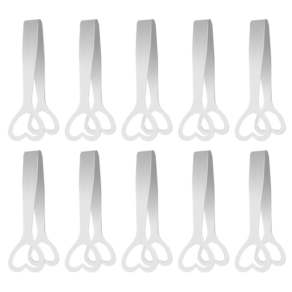 Muiltvoe 10 PCS Sweet Tongs Mini Serving Stainless Steel Sugar Heart Sugar Tongs Silver Ice Cube Tong For Food Sweets Bread Cake