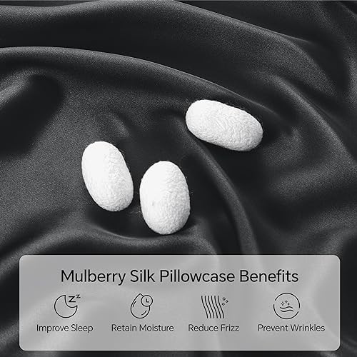 Image of INFIIXSO Silk Pillow Cases 2 Pack Standard Size, Ultra Smooth & Soft Mulberry Silk Pillow Case for Hair and Skin, Breathable Cooling Silk Pillowcase with Hidden Zipper (Black, 20x26 Inches)
