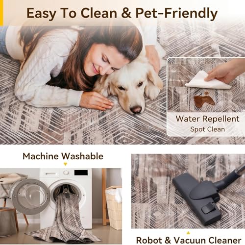 Image of Medallion Vintage Look Carpet for Living Room Bedroom Dining Room | Washable Area Rug with Non Slip TPR Backing | Modern Floor Carpet for Home(Design01-5x7 Feet)