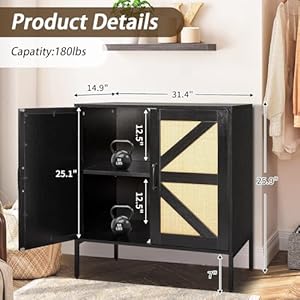 Buffet sideboard with handmade natural rattan doors rattan cabinet storage cabinet console table accent cabinet for dining room living room kitchen 315x 1496x 3189 inchesblack  urban country home decor