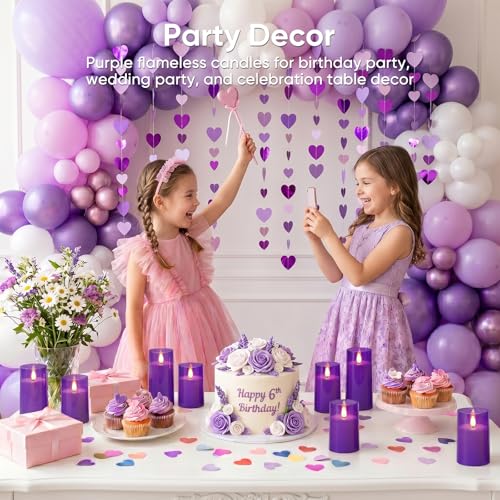 Image of Homemory Purple Flameless Candles, Flickering Battery Operated LED Pillar Candles with Remote Timer, Acrylic Violet Fake Candles, Decorative Candles for Home Wedding Party Halloween Decor, Set of 3