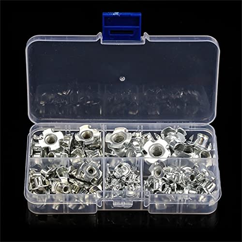 90PCS Carbon Steel Four Pronged T Nuts M3/M4/M5/M6/M8 Blind Inserts Nut for Wood Furniture Stainless Steel Latch