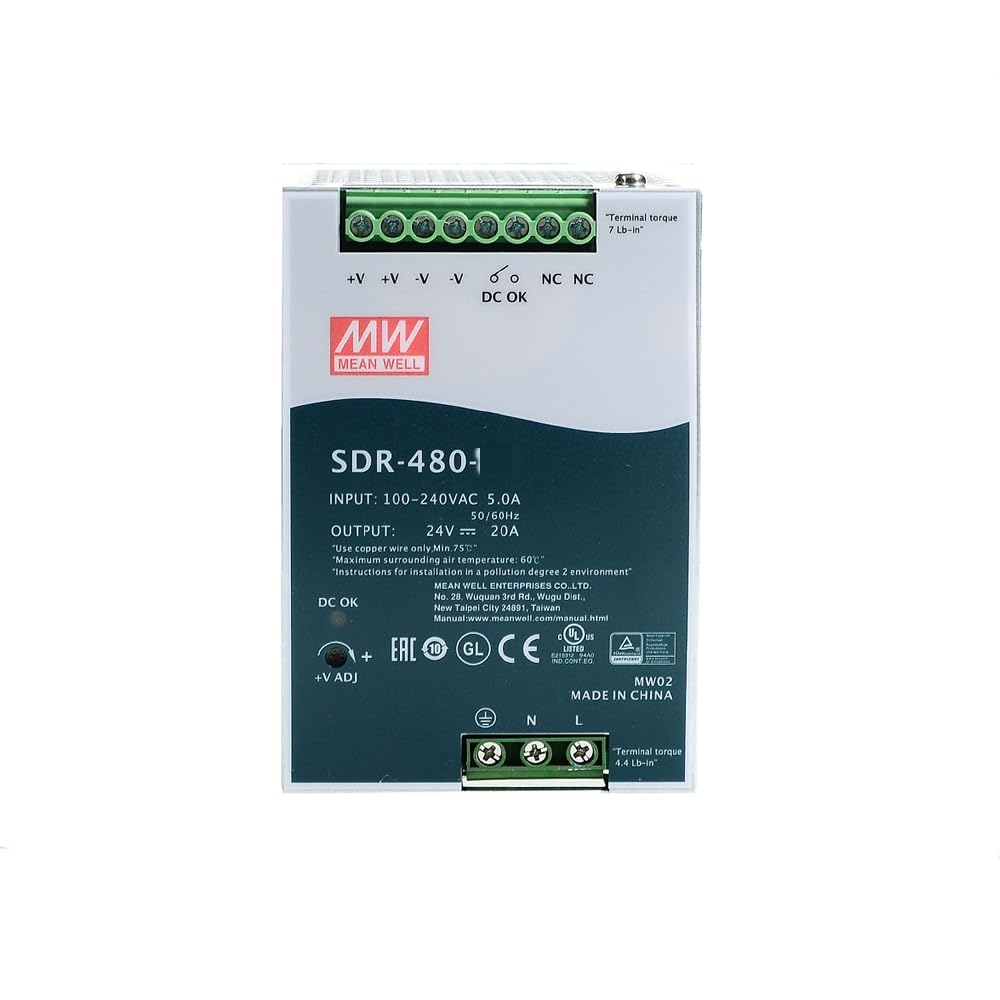 Fuente de alimentación conmutada SDR 480W 20A CA-CC Salida única Carril DIN SDR-480P-24 Convertidor de fuente de alimentación Transformador for automatización de fábrica Equipos electromecánicos, etc.