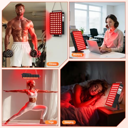 Image of Red Light Therapy Panel 5 Wavement 60 Dual Chip LEDs 630+660+810+830+850nm Red and Near Infrared Lamp Therapy Device 100W with Timer & Stand for Body Pain Relief Face Skin Health Sleep Black