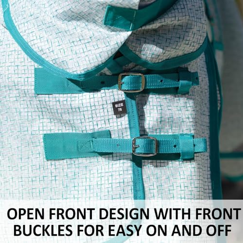 Schneiders Ripstop Nylon Mesh II Horse Fly Sheets | Optimal Airflow & UV Protection | Attached Neck Euro Bellyband | Color Teal | Size 76