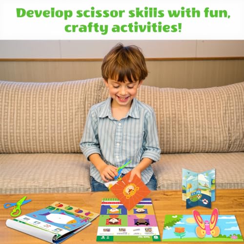 Toddler Scissor Skills Activity Book, Fun Arts and Crafts for Kids 4-6, Preschool Learning Toys Fine Motor Skill Cutting Art kit, 2 Safety Scissors, Birthday Gifts for Girls & Boys Ages 3, 4, 5, 6, 7