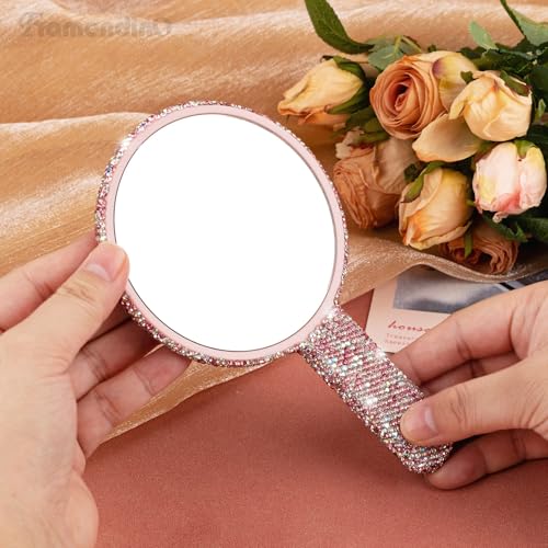 Espejo de mano redondo con brillo Rhinestone Framendino miniatura 5