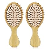 2 PCS Bamboo Detangler Mini Hair Brushes Travel Pack For Kids Gift No Wooden Bristles Hairbrush Massage Scalp For Curly Hair, Wet Dry Hair Tangle Brush