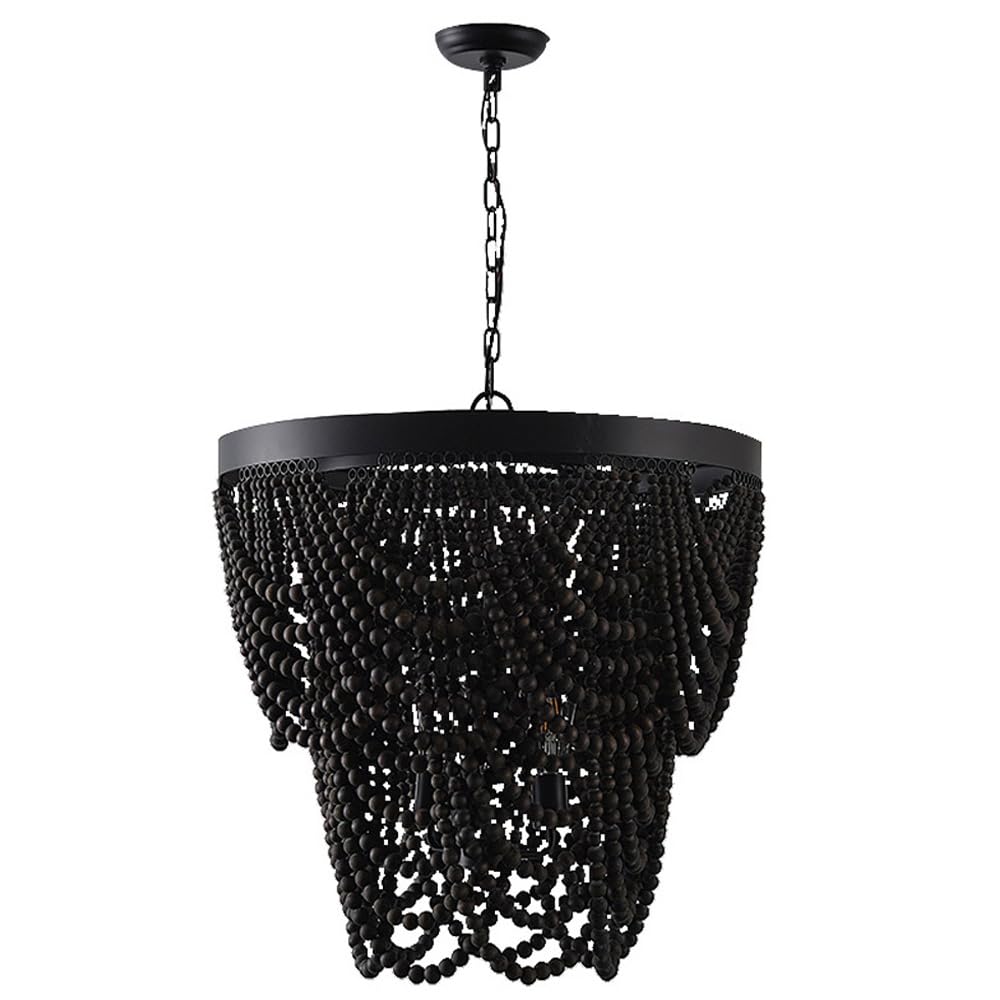PLQWUJD Exquisite Chandelier Farmhouse Wood Beaded Chandeliers, Retro Antique Rustic Pendant Light Fixture for Foyer, Living Room, Bedroom,Kitchen,Dining Room,Wood Bead Hanging