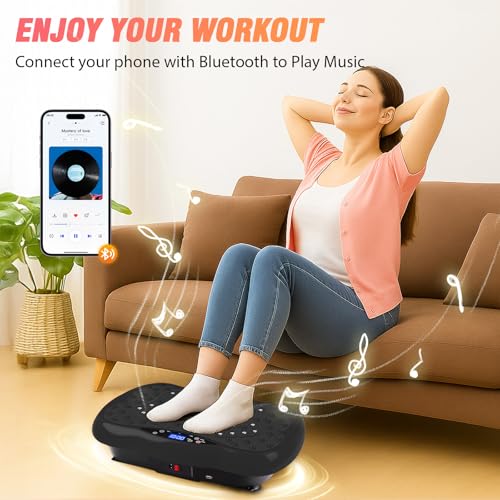 Image of Vibration Plate Exercise Machine for Lymphatic Drainage, 10 Preset Modes & 200-Level Vibrating Platform for Whole Body Fitness, Bluetooth Audio, Home Gym Shake Plate with Resistance Bands
