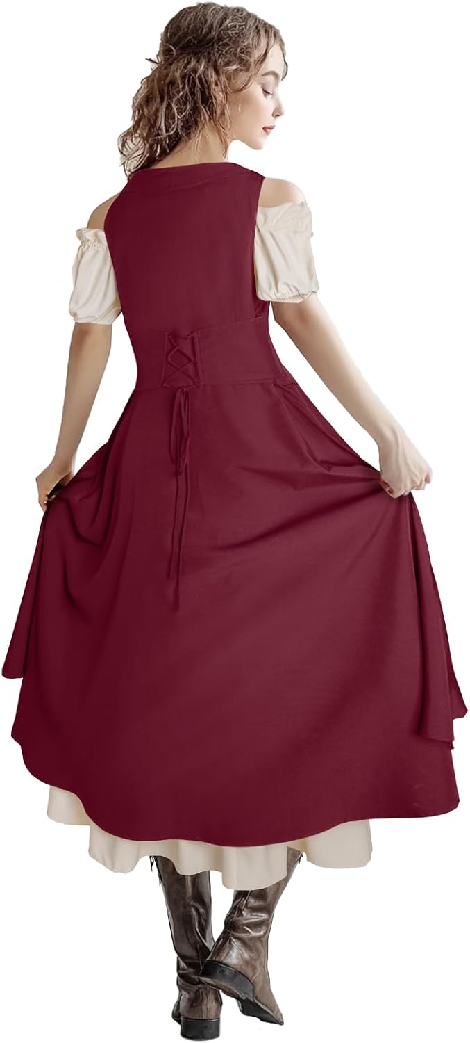 Women Renaissance Costume Medieval Peasant Dress Underbust Pirate Fairy High Low Dresses with Pockets - Image 3