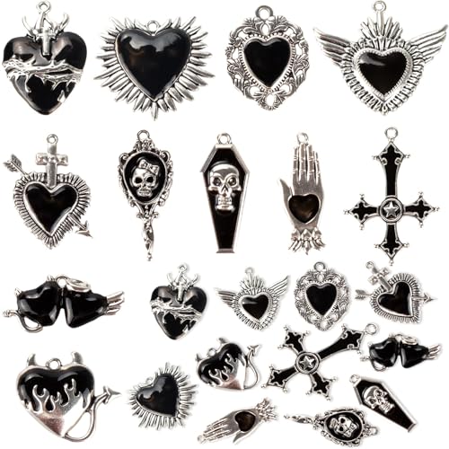 Giata 11Pcs Halloween Charms for Jewelry Making Punk Skull Cross Coffin Gothic Style Halloween Pendant Charms for Necklace Earrings Bracelet Keychain Punk Goth Charm DIY Crafts