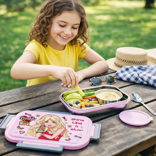 Image of Kids Meal Mate Beautiful Girl Stainless Steel Airtight Lunch Box 800ml and Sipmate Insulated Water Bottle 500ml