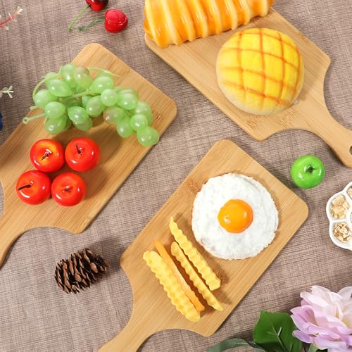 8 piezas tabla de cortar rectangular de bambú con mango miniatura 7
