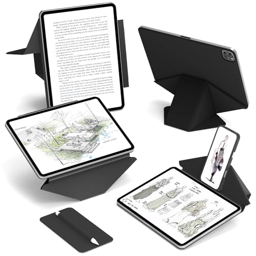 JKSML Dynamic Folio Case for iPad Pro 11-Inch 4th/3rd/2nd/1st Gen (2022/2021/2020/2018) with Detachable Pencil Holder, 20+ Multi-Angle Origami Cover, Ergonomic & Slim & Powerful Magnetic - Black