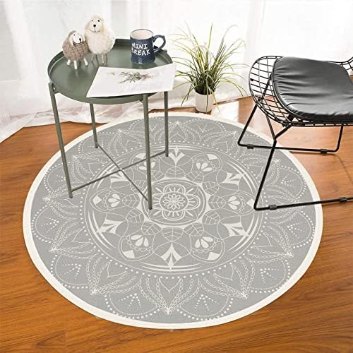 SHACOS Woven Cotton Round Rug with Tassels 4 Feet Washable Round Rug Decorative Kids Rug Nursery Kitchen Living Room Bedroom Rug (4 ft, Saintpaulia)