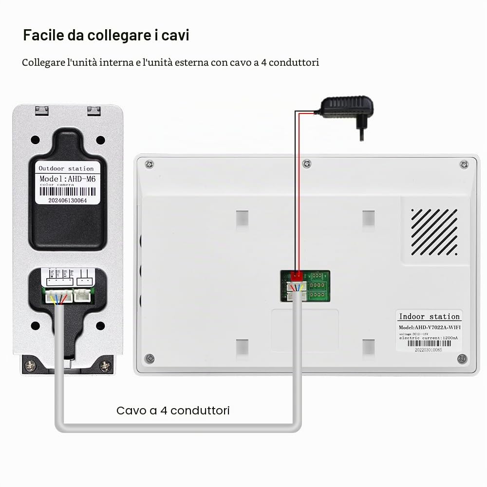 Sistema interfono videocitofono WiFi TUYA da 7 pollici, telecamera HD 1080P IR a visione notturna, videocitofono con monitor, supporto audio bidirezionale, registrazione, sblocco remoto