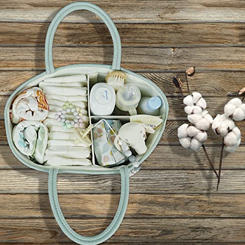 Image of XUANGUO Large Cotton Rope Baby Diaper Caddy Organizer Basket Light Green | Nursery Storage Bin, Portable Baby Tote Bag for Changing Table or Car, Baby Shower Gifts Bag, Newborn Essentials, Registry