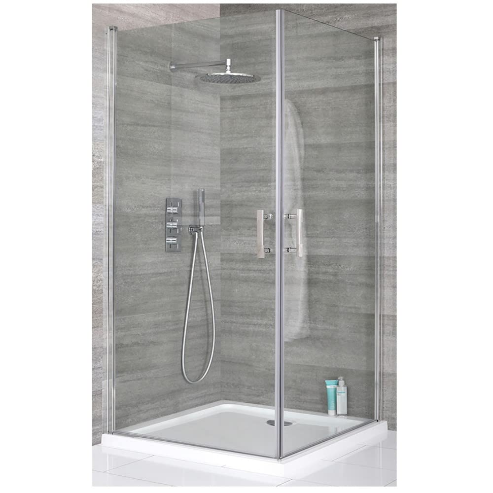 Milano White Portland Chrome Corner Double Hinged Door Shower Enclosure Tray - 760Mm X 760Mm
