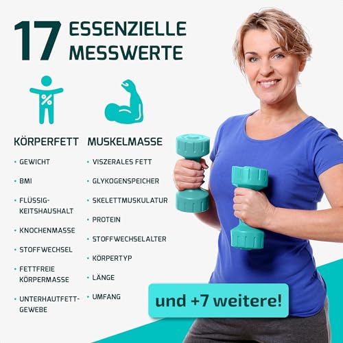 FITAGE Personenwaage digital Testsieger 2025, Körperwaage bis 180kg, Körperfettwaage mit 17 Körpermesswerte, Körperanalyse mit App… – Ansicht 2