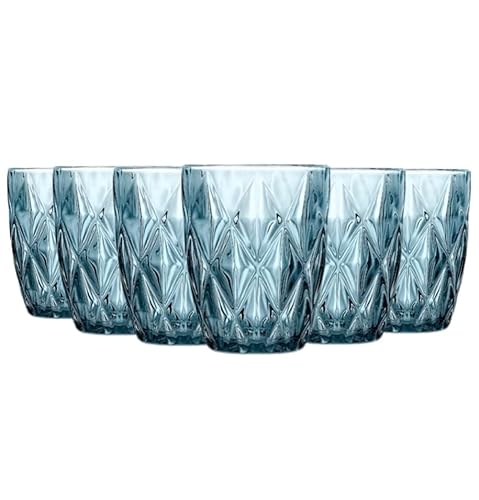 TRESV Set de 6 Vasos Colores o Transparente, Vaso de Cristal agua de 300 ml, Vaso de Agua y Bebidas, Aptos para Lavavajillas (Azul)