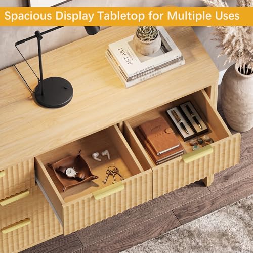 Image of Wodeer 7 Drawer Dresser for Bedroom, 47 inch Wide Wood Storage Cabinet with Fluted Design, Modern Chest of Drawers & TV Stand for Living Room, Nursery Clothing Organizer with Metal Slides, Anti-Tipping