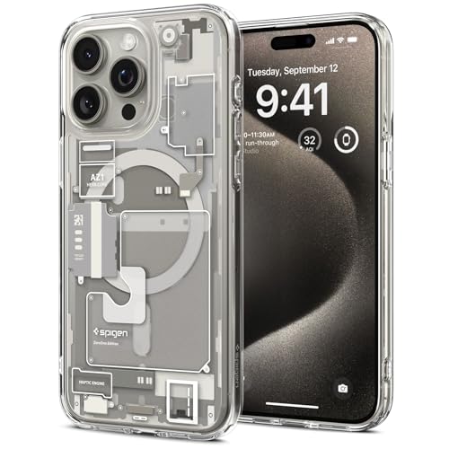 Spigen für iPhone 15 Pro Ultra Hybrid MagFit Hülle [Anti-Yellowing] Case Handyhülle Transparent Dünn Slim Kompatibel mit MagSafe -Zero One Natural Titanium