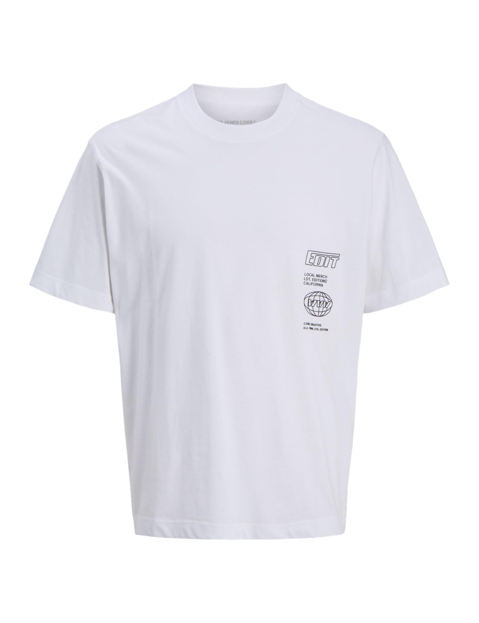 Jack & Jones Jcointerlude Print Tee SS Crew Neck, Bright White, XS