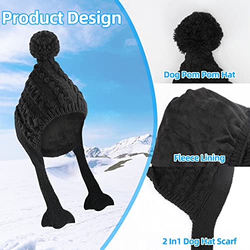 Yuepet Dog Winter Hat And Scarf Warm Fleece Lined Dog Cap With Knit Scarf, Dog Pom Pom Hat Suitable For Extra Large Dogs Above 80 Pounds - Black #TOP2