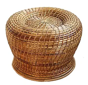 ZILVER: Living with Nature Handmade And Handcrafted Natural Cane Stool For Patio Living Room Balcony Cafe Garden Varnish Brown Color(Rattan)