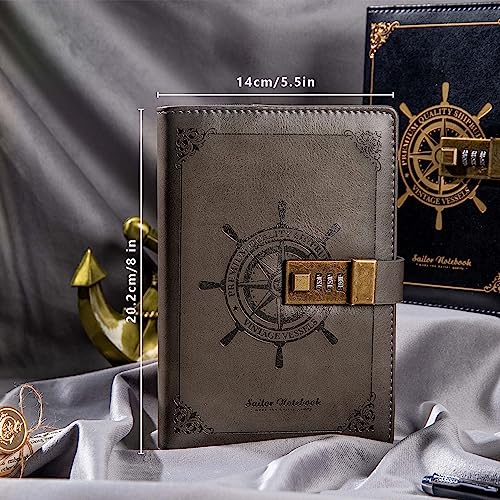 Image of Precious Princess B6 Leather Journal with Lock, Three-Digit Password Diary with Combination Lock for Girls, Boys, Adult, 7.87 X 5.51 in (Gray)