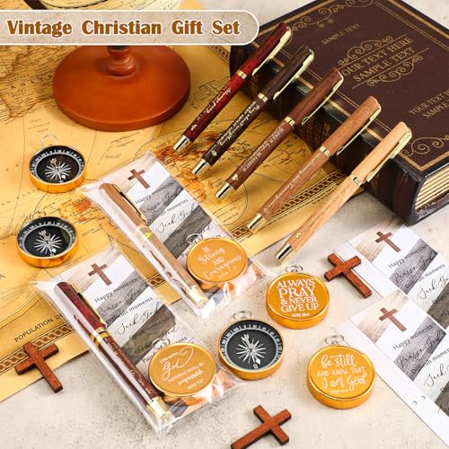 Brújula religiosa grabada con versículo bíblico y bolígrafo de bambú para hombres miniatura 4