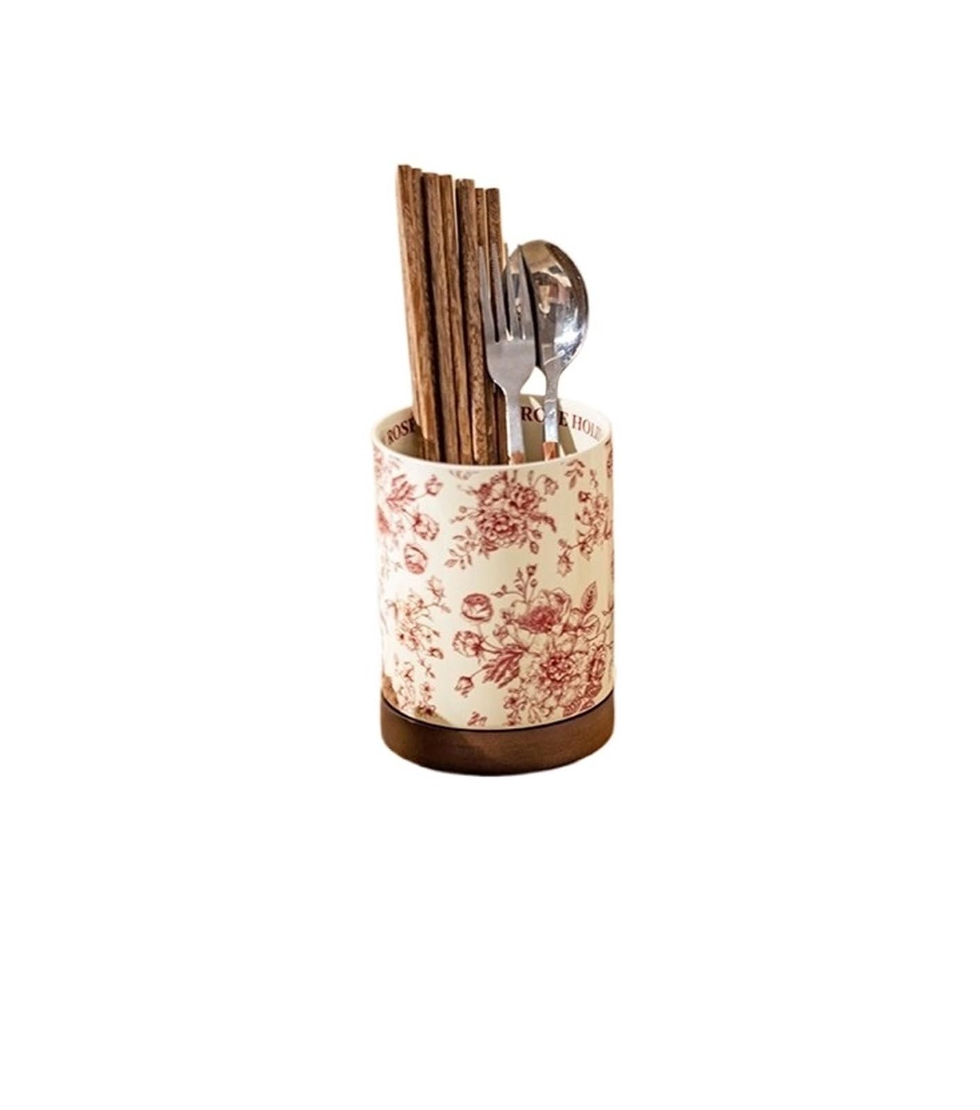 Porte Ustensiles Secchio for bacchette | Moderna casalinga Rose Holiday, cucchiaio drenante in ceramica, scatola porta bacchette(White)
