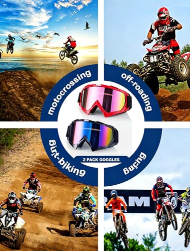 Image of 2Pcs Dirt Bike Goggles Motocross Motorcycle ATV Riding Dustproof Windproof Off Road Racing MX Four Wheeler Goggles