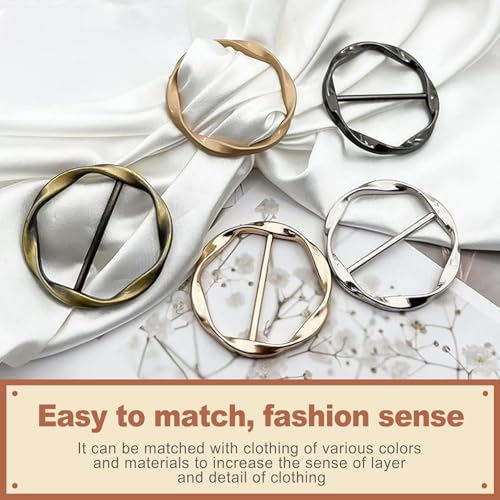 Image of 6 Pcs Silk Scarf Ring Clip for Women Girls Metal T Shirt Tie Clips Twist Tee Knot Ring for Clothes Waist Corner Button Buckle Fashion Scarf Clasp Clothing Accessories Set