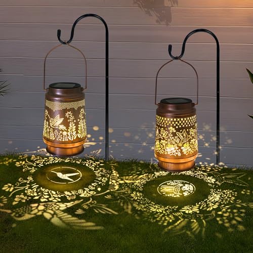 Sumloty 2 Pack Hummingbird Solar Lantern - Outdoor Decorative Solar Lanterns for Garden, Patio, Backyard, and Porch - Waterproof Hanging Lantern for Outside - Perfect Gifts for Women