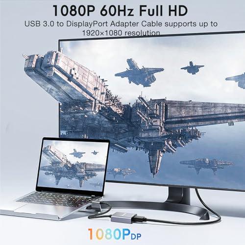 Image of USB to DisplayPort Adapter | 1080P 60Hz, USB 3.0 Male to DisplayPort Female Monitor Converter for Windows 7 /8 /10 /11, MAC OS - Requires Driver