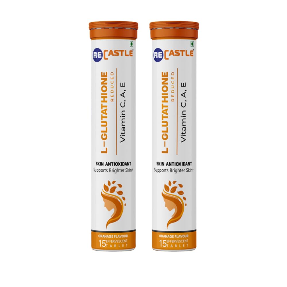 RECASTLE L-Glutathione tablet 500mg Glutathione & Vitamin C, A & E Water  Soluble Effervescent Tablets for naturally Brighter Skin, Skin Glow &  Radiance 30 Tablets  Orange (Pack of 2) : Amazon.in: