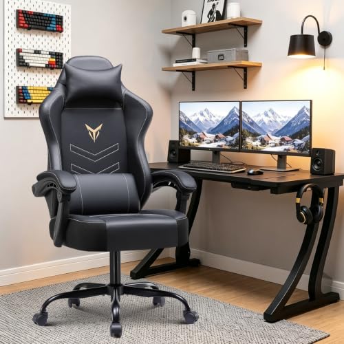 Image of GTPLAYER Gaming Chair for Adults, Big and Tall 300LBS Heavy Duty Office Chair, Ergonomic High Back Lumbar Support and Wide Comfy Cushion with Linkage Armrests, Black Without Pedals