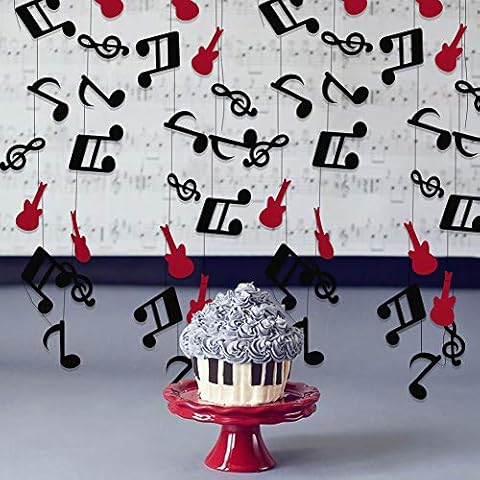 HappyField Music Note Garland, Rock and Roll Party Decorations, 2 Piece, Black, Birthday Party Decorations Cover