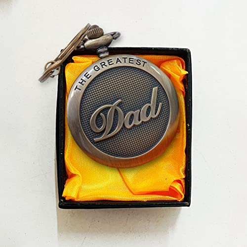 Image of Dad Pocket Watch Keychain Gift for Father - Vintage Father's Day Birthday Gift for Papa, Daddy & Father-in-Law, Classic Metal Keyring Keepsake for Men