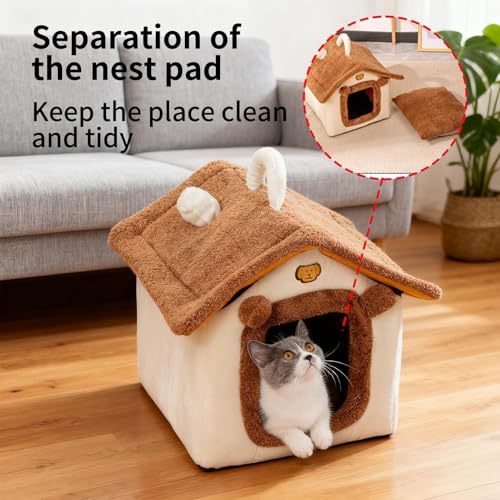 Maison pour chat chaud et doux lit gain de place pour petits et grands chats - 8