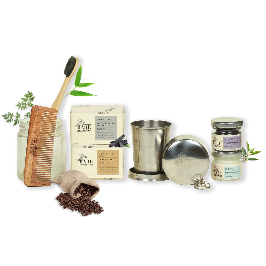 Bare Necessities 7-in-1 Personal Care Hamper | Activated Charcoal Soap, Neem Wood Comb, Travel Mug, Coffee Soap, Toothbrush & Charcoal powder, Moisturiser | Luxury Bath & Body Care Hamper | Premium Gift for Weddings, Birthdays, Anniversaries Bare Necessities 7-in-1 Personal Care Hamper | Activated Charcoal Soap, Neem Wood Comb, Travel Mug, Coffee Soap, Toothbrush & Charcoal powder, Moisturiser | Luxury Bath & Body Care Hamper | Premium Gift for Weddings, Birthdays, Anniversaries