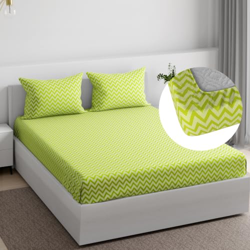 Image of Wakefit 100% Cotton 160 TC Fitted Bedsheet with 2 Pillow Covers | Amelia King, 78 inch x 72 inch, Amelia | 1.98m x 1.83m