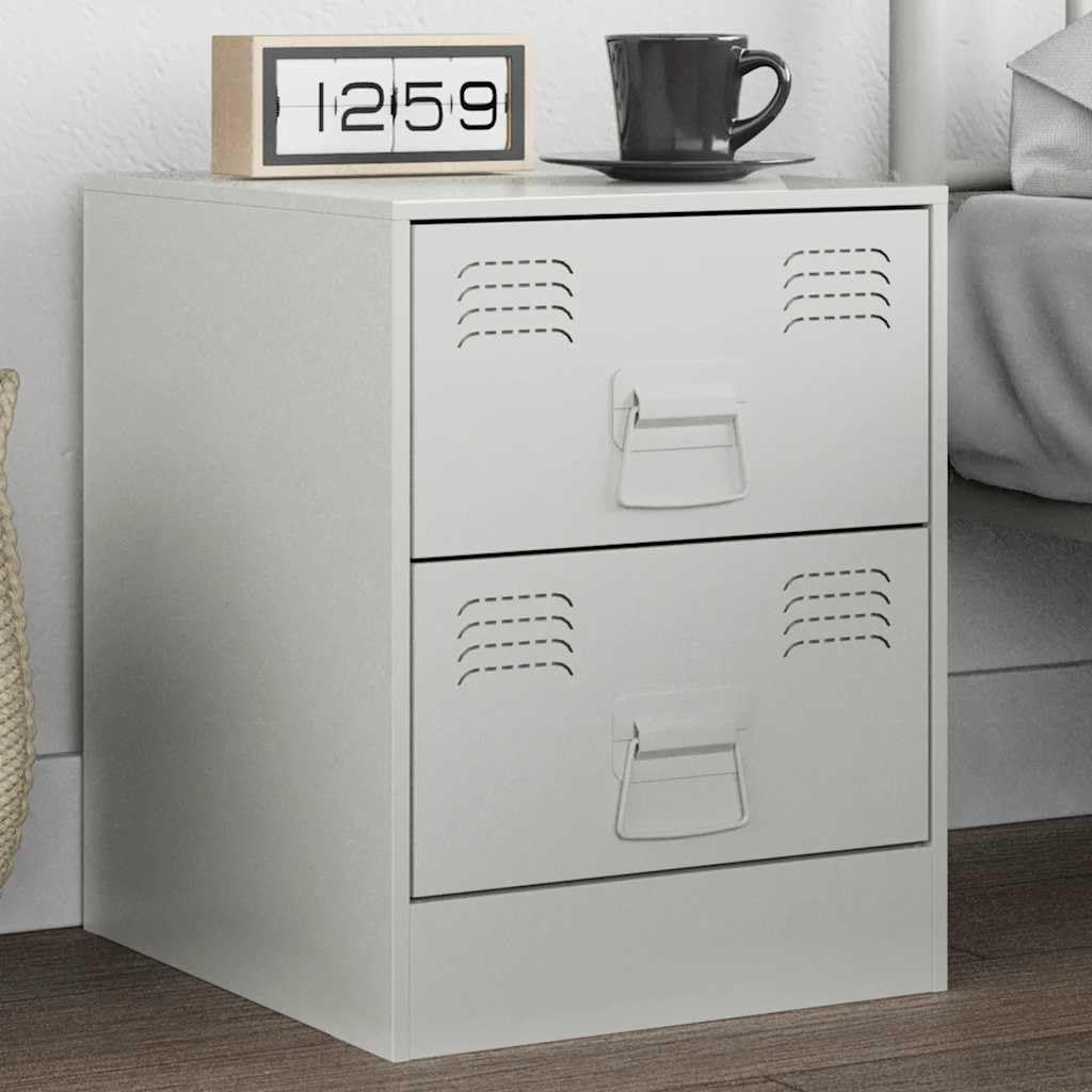 Acero laminado en frío diseño elegante almacenaje práctico Blanco 34 5 x 39 | Mesita de noche acero blanco 34,5x39x44 cm con dos cajones, moderna y resistente, organizador para dormitorio y salón