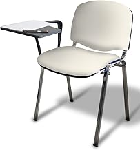 Galicia First ISO Conference Seat, with Armrest and Folding Writing Table, Chrome Steel Frame, Faux Leather Upholstery (Cream Leather)