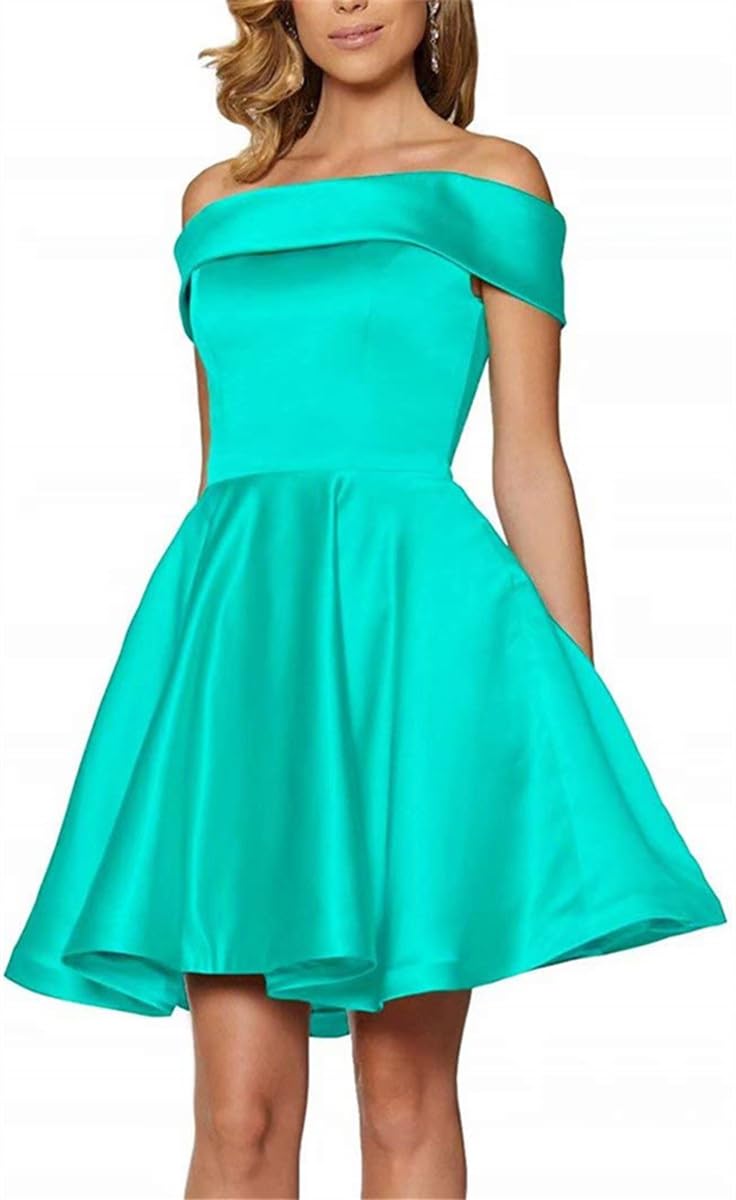 Sayno Women's Turquoise A Line Off The Shoulder Homecoming Dress For Juniors Short Bridesmaid Cocktail Party Gown Uk6