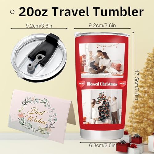 Image of Personalized Tumbler with Photo - Custom 20oz Stainless Steel Travel Coffee Mug with Lid, Customized Gifts for Birthday Anniversary for Boyfriend Mom Dad Friends